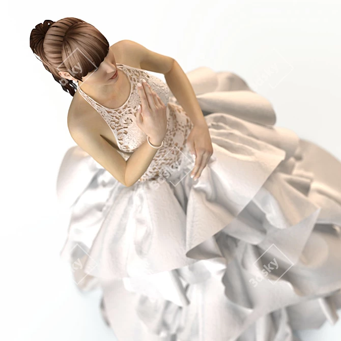 Elegant Bridal Gown: Textured Design 3D model image 2