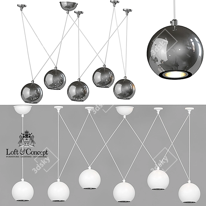 Multisphere Pendant Silver 5: Modern Loft Hanging Lamp 3D model image 1