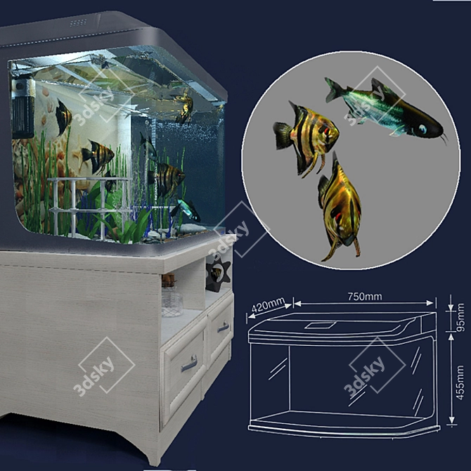 Modern Aquarium with Built-in Lighting & Water Filtration 3D model image 2