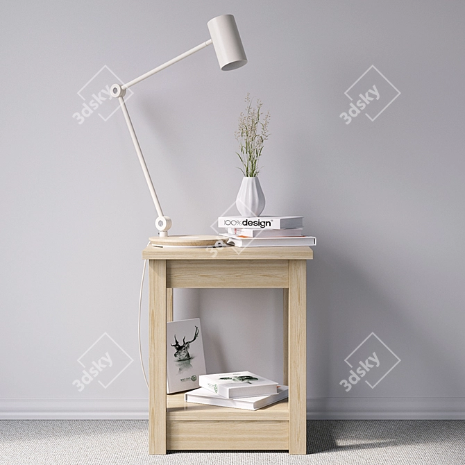 Ikea Riggad: Wooden Bedside Table with Lamp 3D model image 1