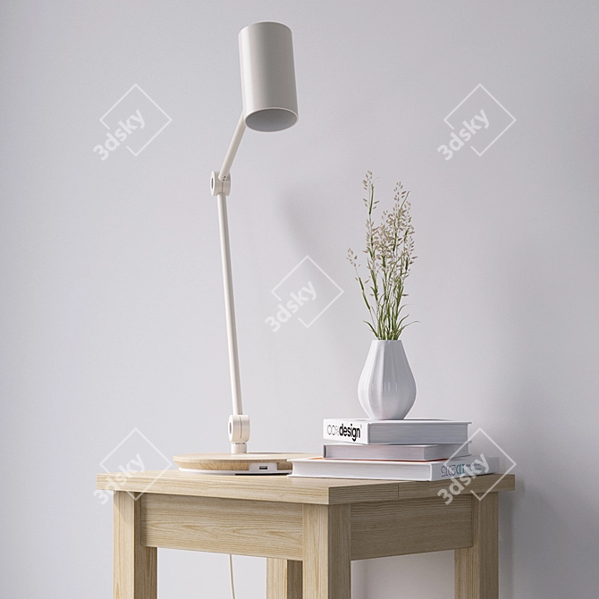 Ikea Riggad: Wooden Bedside Table with Lamp 3D model image 2