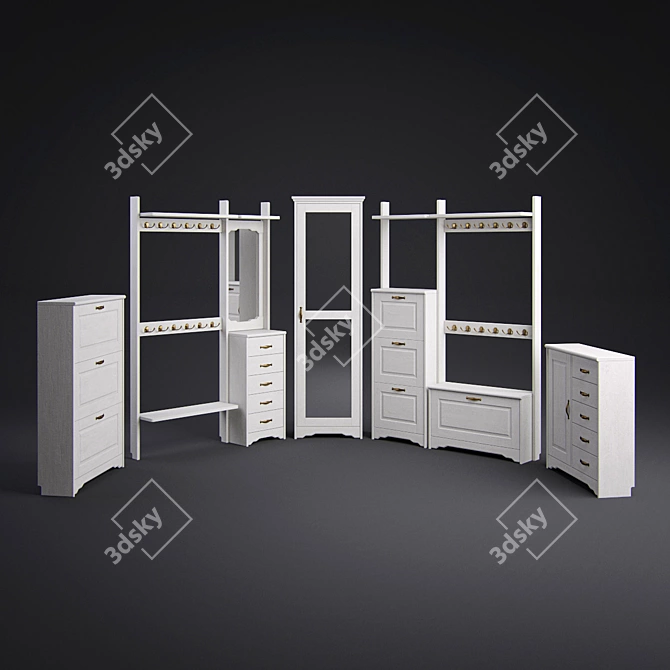 Classic White Hallway Furniture Set 3D model image 1