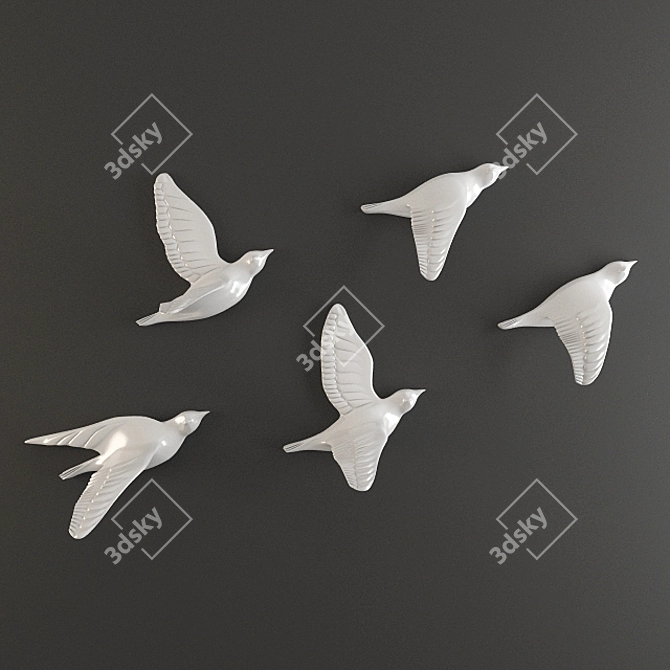 Porcelain Birds Wall Decor 3D model image 1