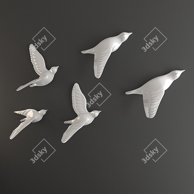 Porcelain Birds Wall Decor 3D model image 2