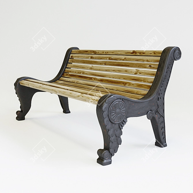 Wooden Cast Iron Bench 3D model image 1