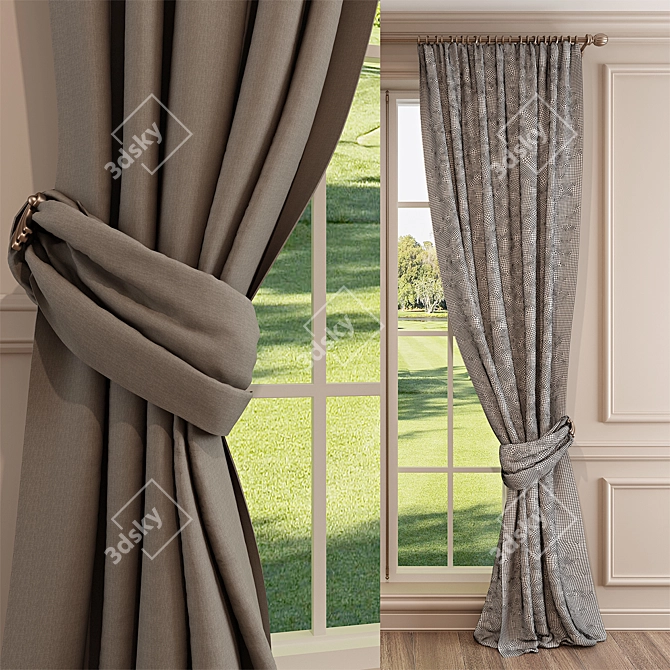 Elegant Curtain Set with Cornice 3D model image 2