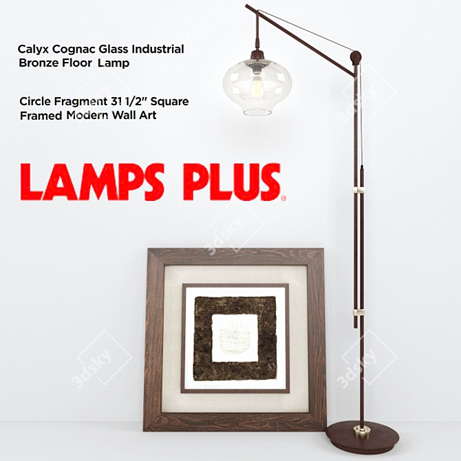 Industrial Bronze Floor Lamp & Modern Wall Art Set 3D model image 1