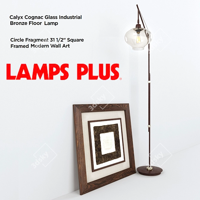 Industrial Bronze Floor Lamp & Modern Wall Art Set 3D model image 2