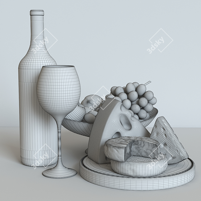 Elegant Wine & Cheese Ensemble 3D model image 2
