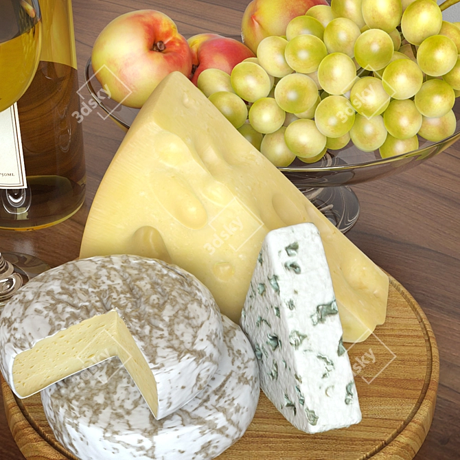 Elegant Wine & Cheese Ensemble 3D model image 3