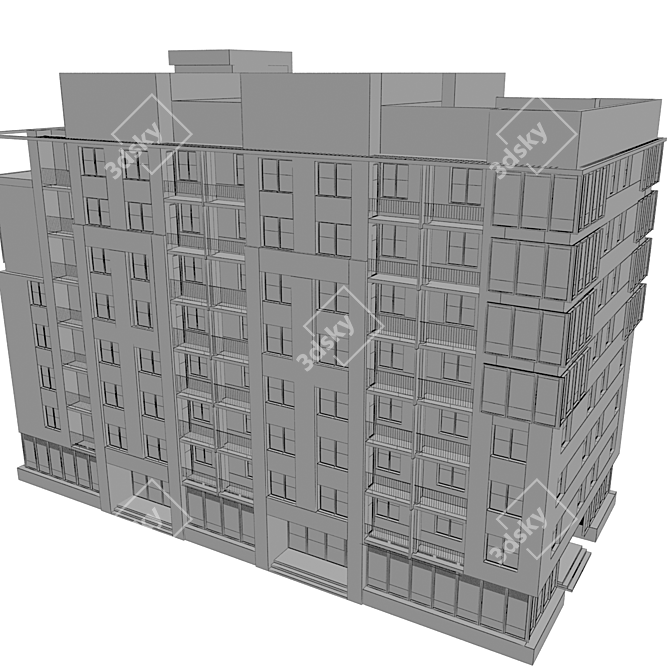 Modern Multi-storey Residential Building 3D model image 3