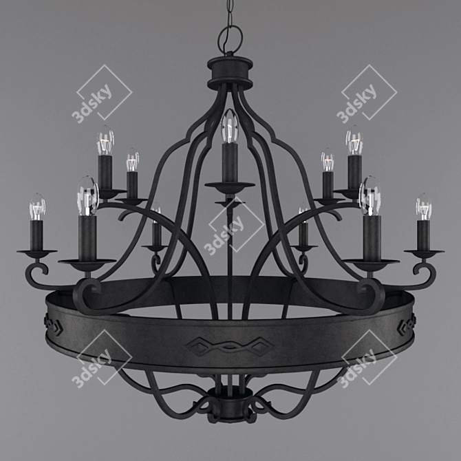 Title: Elegant Wrought Iron Chandelier 3D model image 2