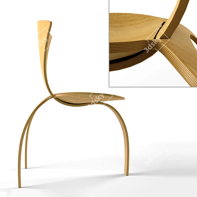 Title: AERO Elegant Wooden Chair 3D model image 2