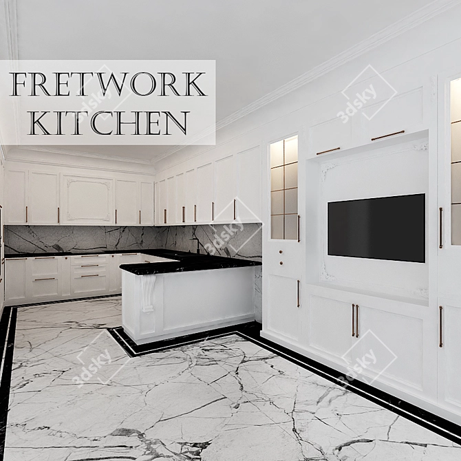 Classic Fretwork Kitchen: Customizable Elegance 3D model image 1