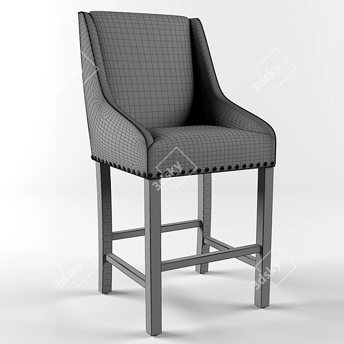 Rustic Leather Nailhead Barstool 3D model image 3