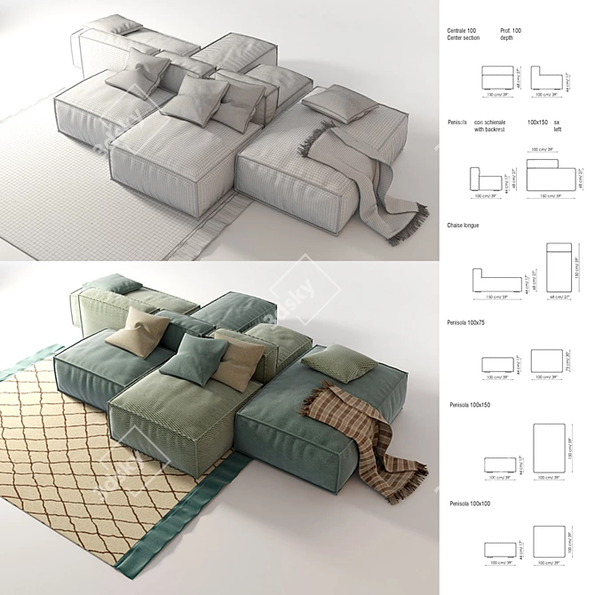 Luxurious Italian Sofa Set: Bonaldo Peanut B 3D model image 2