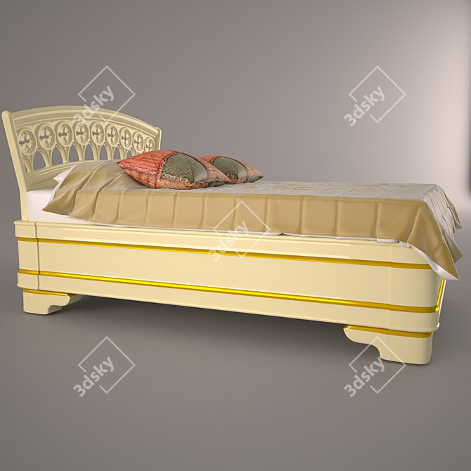 Elegant Italian Carved Bed 3D model image 1