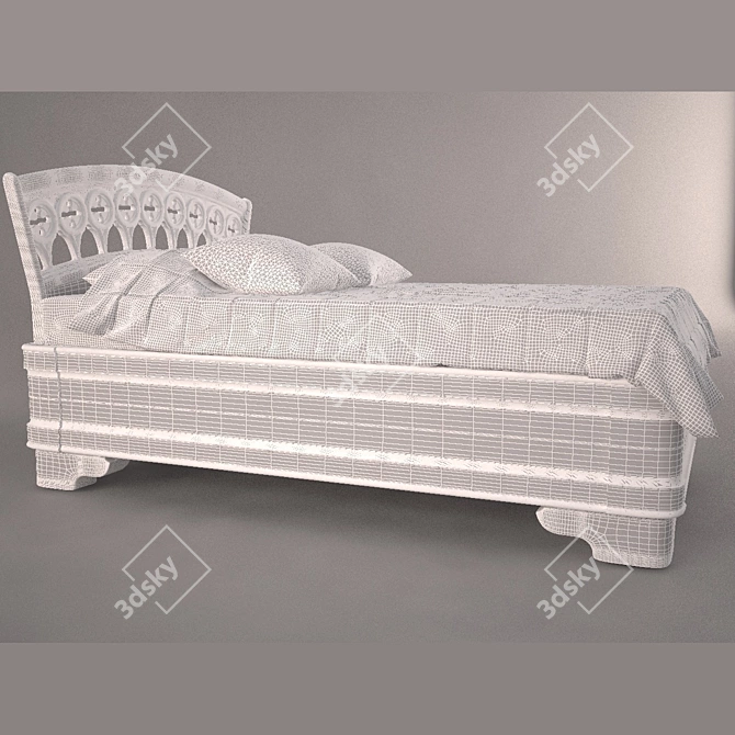 Elegant Italian Carved Bed 3D model image 2
