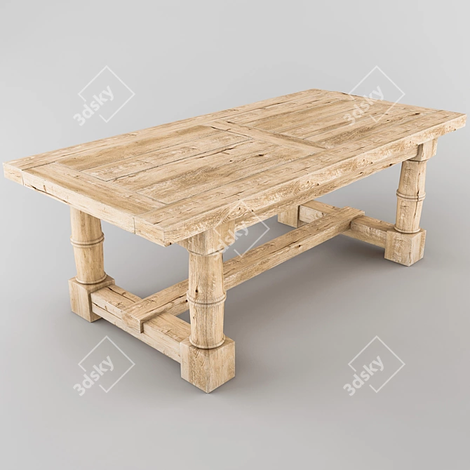 Vintage Reclaimed Wood Dining Table 3D model image 1