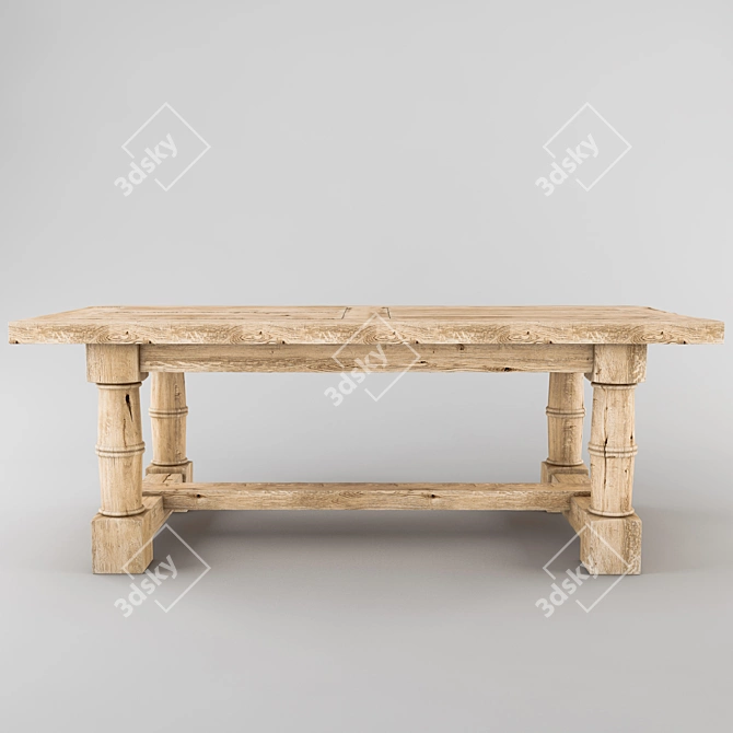 Vintage Reclaimed Wood Dining Table 3D model image 3