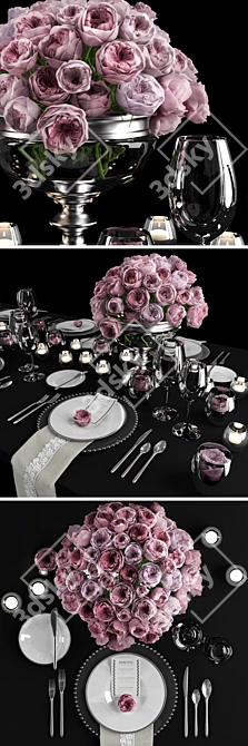 Elegant Rose Table Décor 3D model image 2