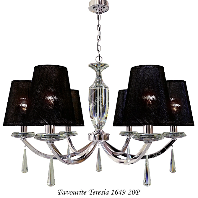 Elegant Crystal Chandelier with Black Fabric Shade 3D model image 1