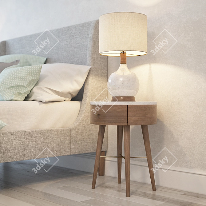Elegant Upholstered Sleigh Bed 3D model image 2