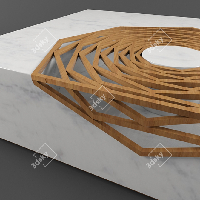 Elegant Octagon Marble and Wood Table 3D model image 2