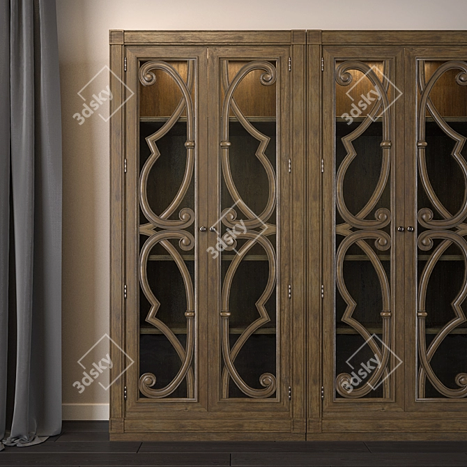 Title: Classic Oak Bookcase with Built-in Lighting 3D model image 2