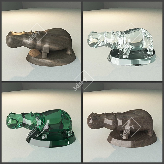 Handcrafted Hippo Figurine - 4 Variants 3D model image 2