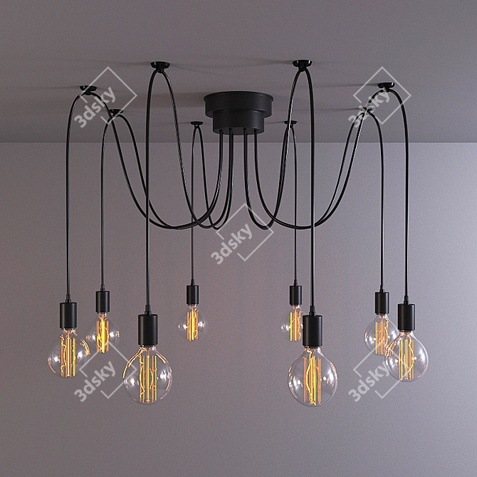 Stylish Pendant Chandelier with Hanging Wires 3D model image 1