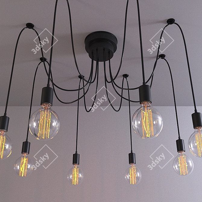 Stylish Pendant Chandelier with Hanging Wires 3D model image 2