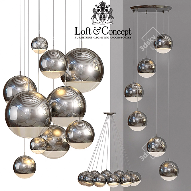 Modern Silver Mirror Ball Pendant 3D model image 1