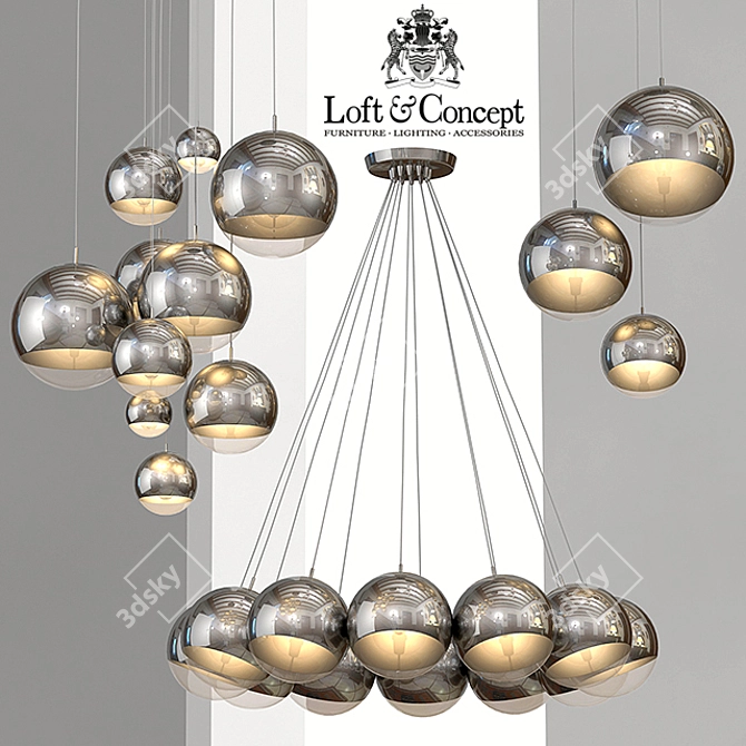 Modern Silver Mirror Ball Pendant 3D model image 2