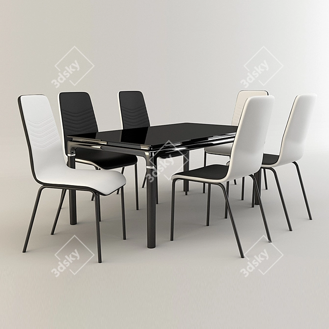 Modern Monochrome Dining Set 3D model image 1