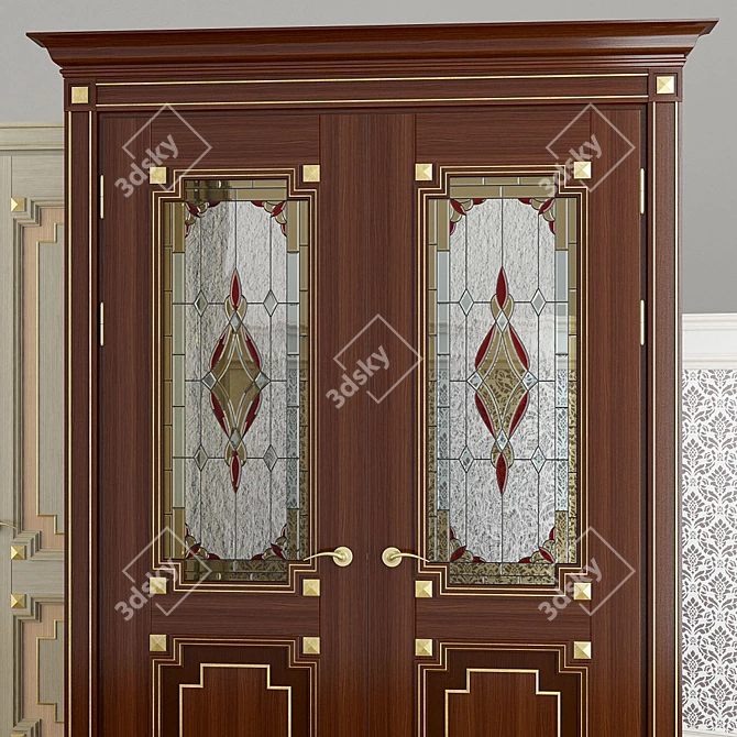 Title: Altair Two-panel Stained Wood Doors with Faceted Glass 3D model image 2