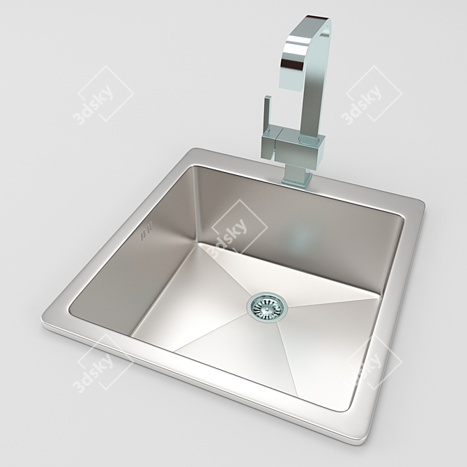 Sleek Stainless Steel Kitchen Sink 3D model image 1