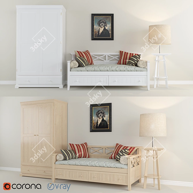 Modern Furniture Set with Art Included 3D model image 1