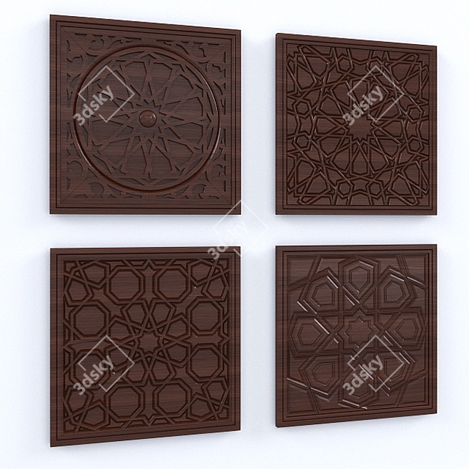 Oriental Wood Panels: Exquisite Art 3D model image 1