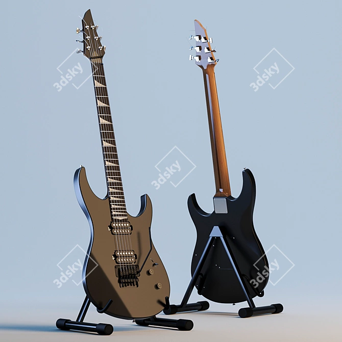 Black Matte Electric Guitar 3D model image 1