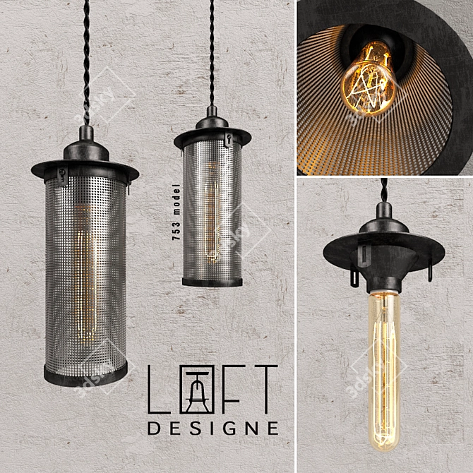 Metal Hanging Lamp - Model 753 3D model image 1