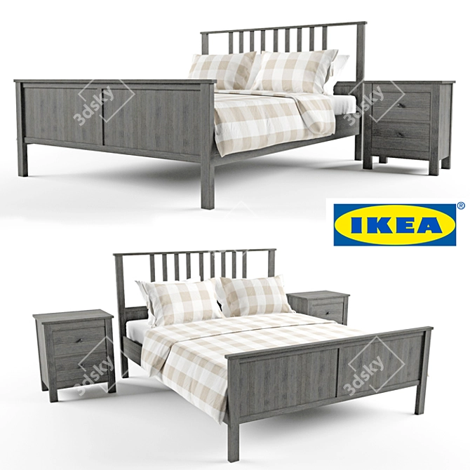 Ikea Hamnes Bed with Nightstands 3D model image 1