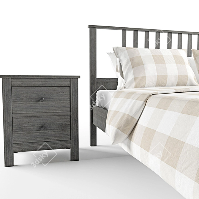 Ikea Hamnes Bed with Nightstands 3D model image 2