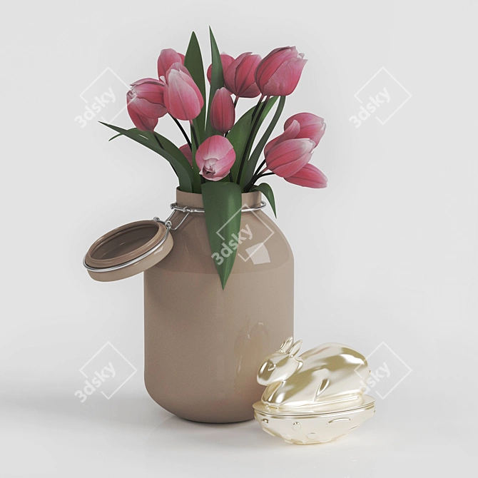 Blossoming Beauty: Tulips in a Jar 3D model image 1