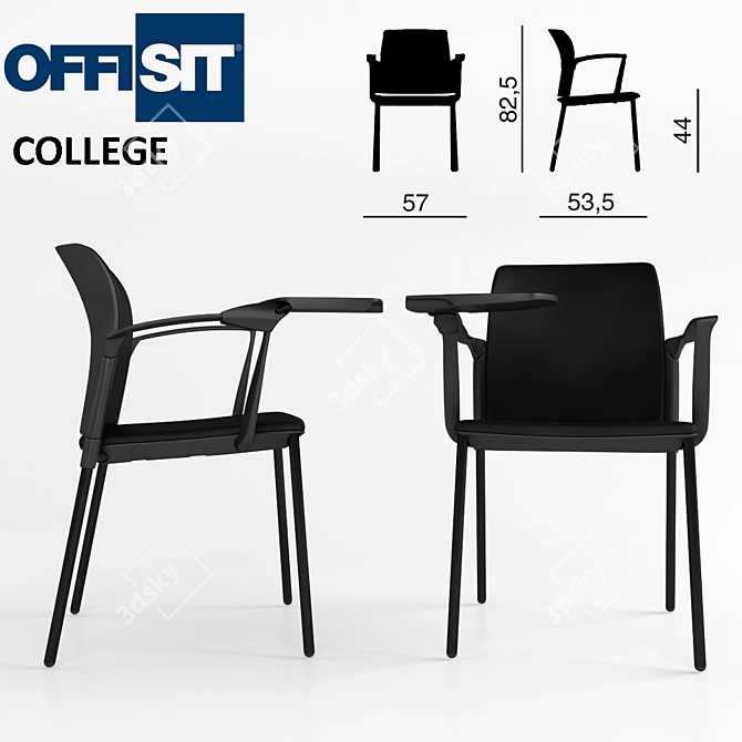 Student Chair with Armrest and Desk 3D model image 2