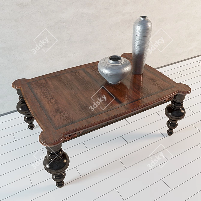 Classic Cherry Wood Dining Table with Ornate Hand-carved Legs 3D model image 2