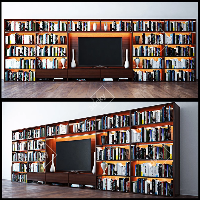 German Bookshelf with Lighting and TV | 400x130 cm 3D model image 1