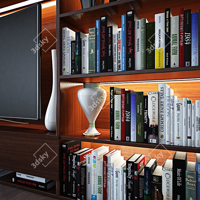 German Bookshelf with Lighting and TV | 400x130 cm 3D model image 2