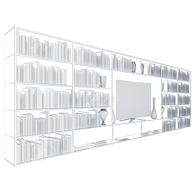 German Bookshelf with Lighting and TV | 400x130 cm 3D model image 3