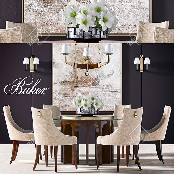 Elegant Baker Dining Table 3D model image 1